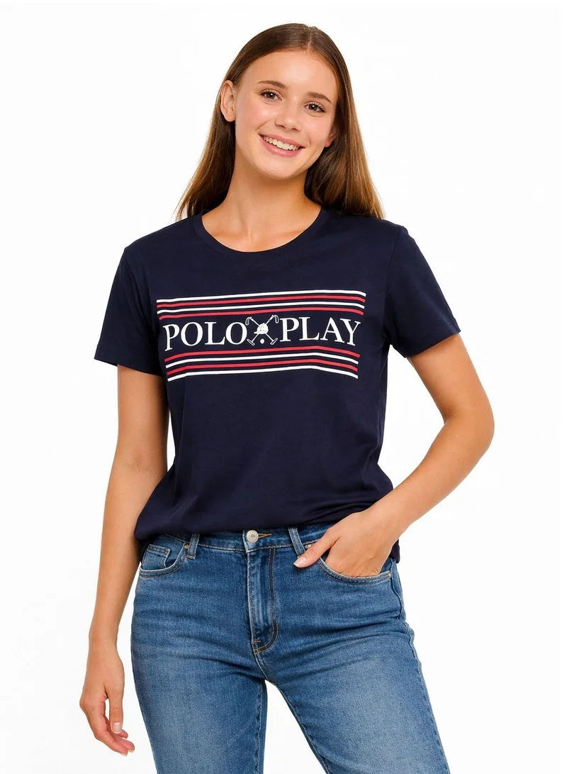 لعب البولو تيشيرت نسائي برسومات - كحلي